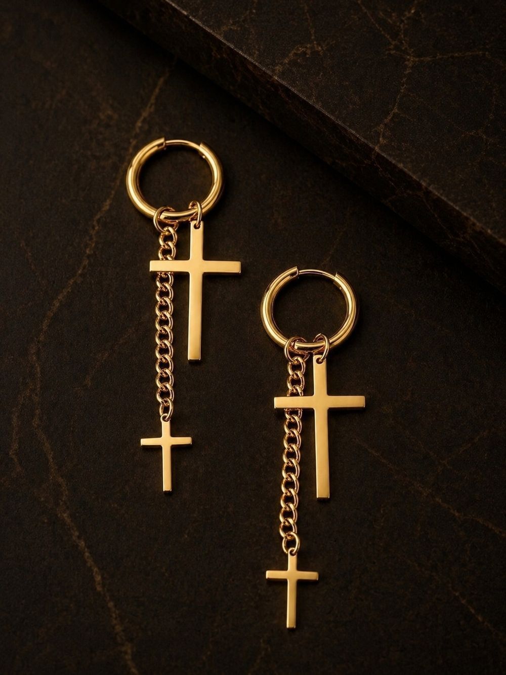 Gold Cross Drop Earrings